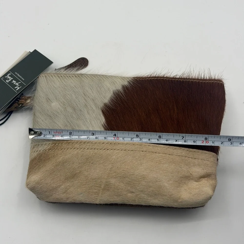 Myra Bag Multi Cowhide Leather Wristlet Clutch Brown Tan White Rodeo Rustic NWT